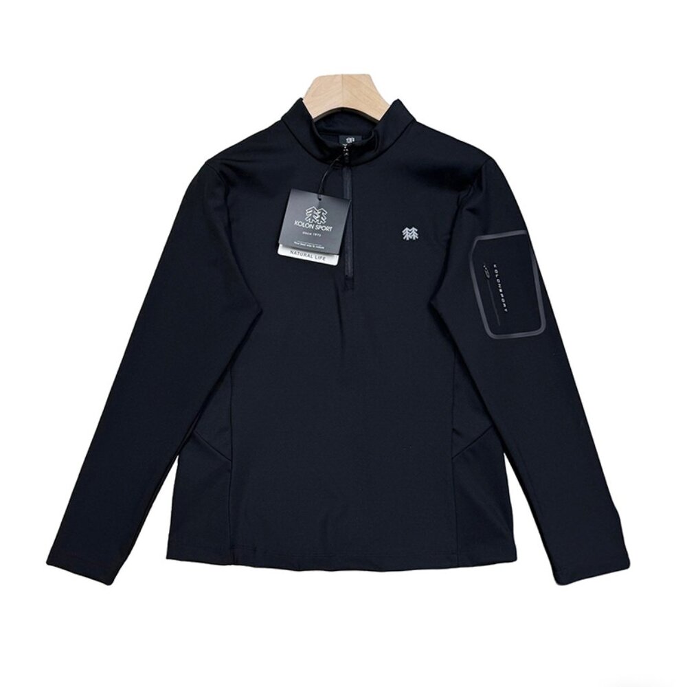 Black Half-Zip Quick-Drying Stand-Up Collar T-Shirt Kolon Sport